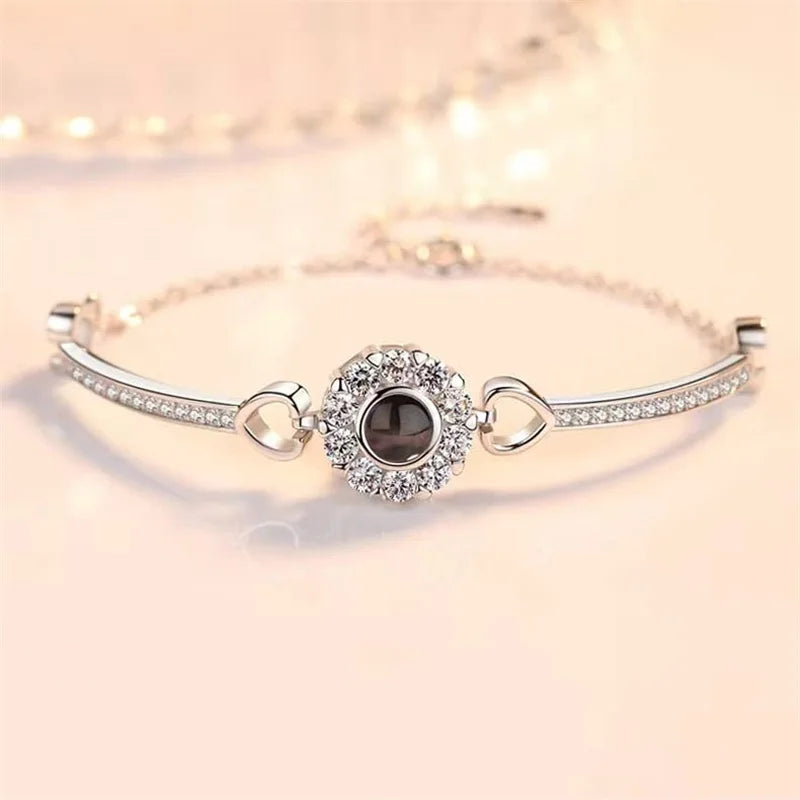 Personalized Bracelet with Picture Inside Custom Projection Heart Bangle with Photo I Love You Memorial Gifts for Women Girls