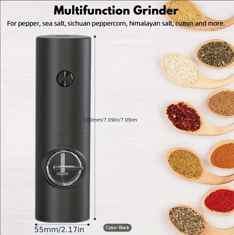 Electric Pepper And Salt Grinder Set Battery Powered With Stylish Base Automatic Pepper Grinder LED Light  Adjustable Thickness