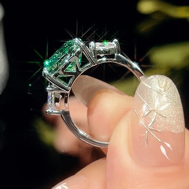 Exquisite Square Cut Green Crystal Jewelry Necklace Adjustable Ring Earrings Dress Accessories Design Trendy Fashion for Women
