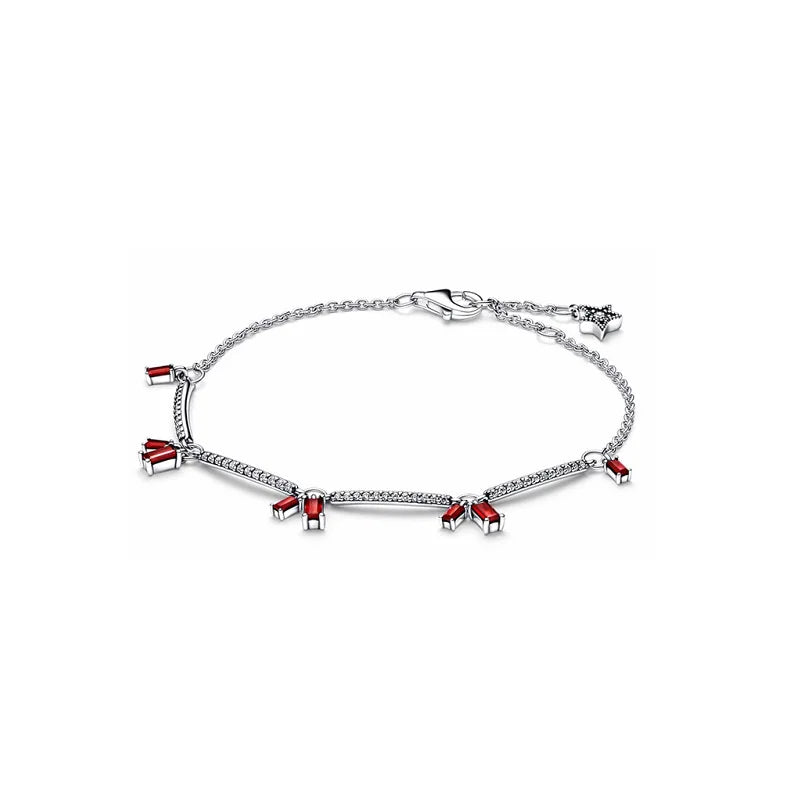 European 925 silver red heart stone bracelet suitable for Valentine's Day girlfriend gift jewelry