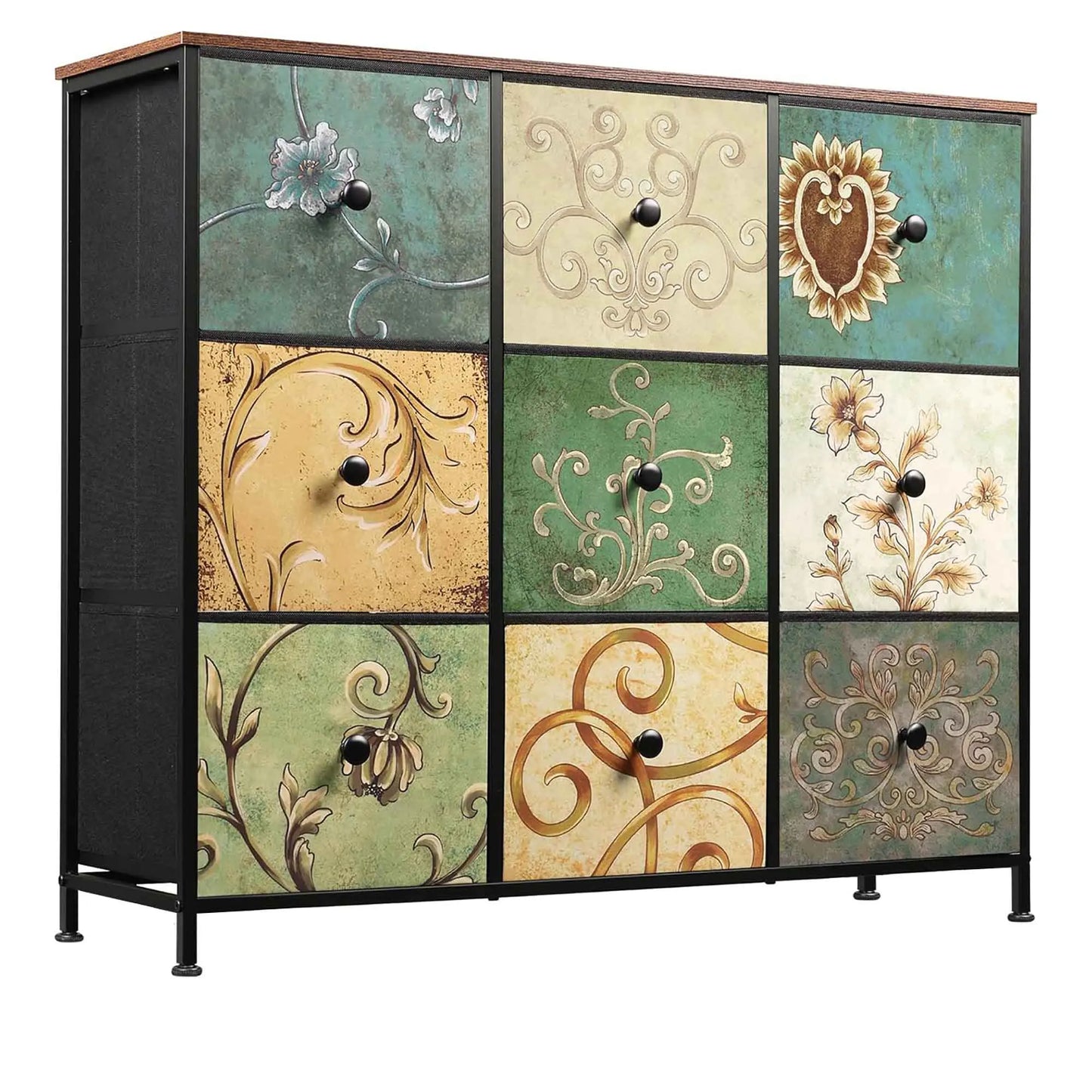 Chest of Drawers with 9 Fabric Drawers, TV Cabinet, Sideboard with Fabric Drawers, Drawer Cabinet for Kitchen Office Hallway