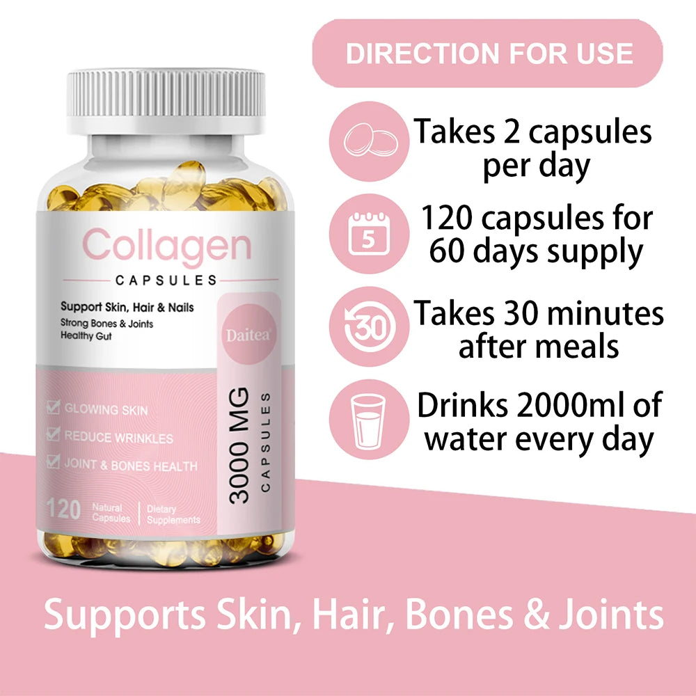 Powerful Hydrolyzed Collagen Capsules with Hyaluronic Acid Antioxidant Skin Hair Nails Health Promate Immune System