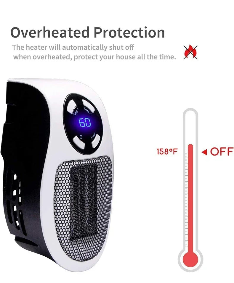 350W Portable Electric Heater with Remote Control, Wall Mounted Home Room Heater for Winter Indoor Heating Fast Warm