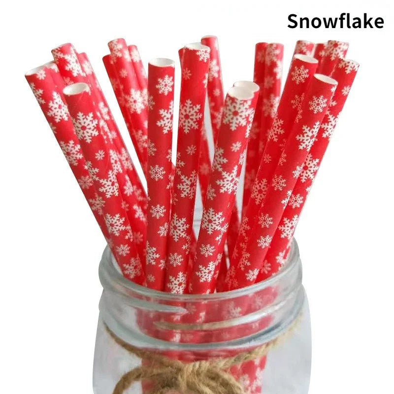 25Pcs Paper Straws Drinking  Striped  Christmas Wedding Happy Birthday Party Cake Straw Decoration Supplies Milk