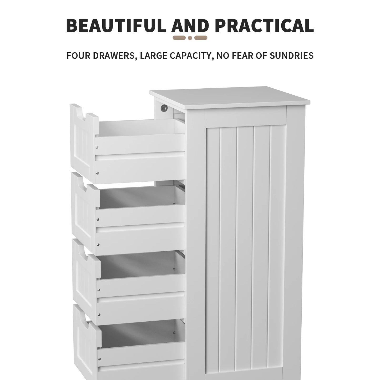 Bathroom Storage Cabinet with 4 Drawers, Wooden Modern Style Free-standing Cabinet for Bathroom, 30 x 30 x 82 cm, White