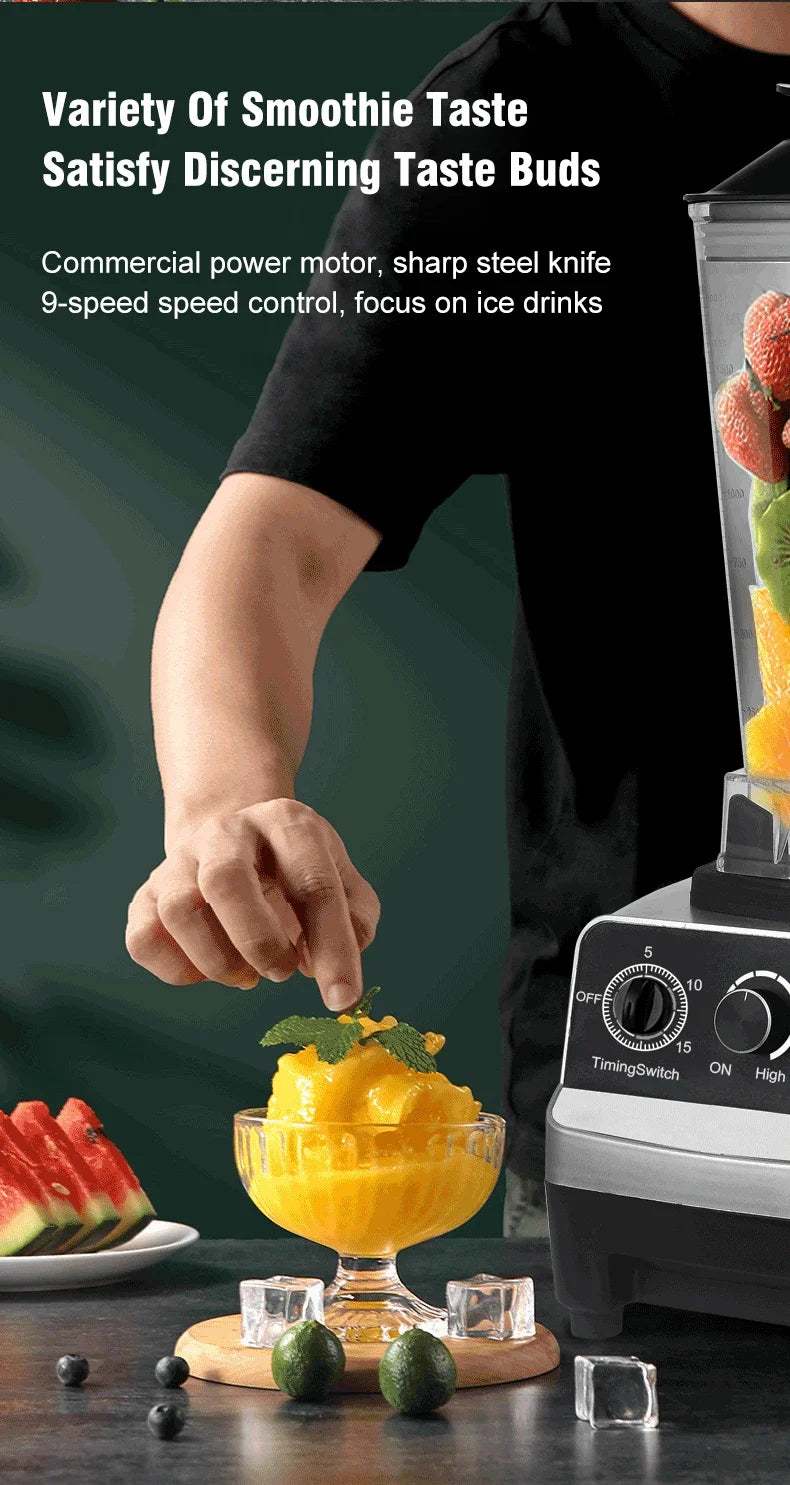 220V 2000W Heavy Duty Commercial Blender Juicer Fruit Mixer Professional High Power Food Processor Ice Smoothies BPA Free 2L Jar
