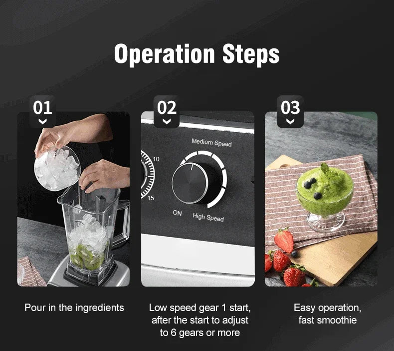 220V 2000W Heavy Duty Commercial Blender Juicer Fruit Mixer Professional High Power Food Processor Ice Smoothies BPA Free 2L Jar
