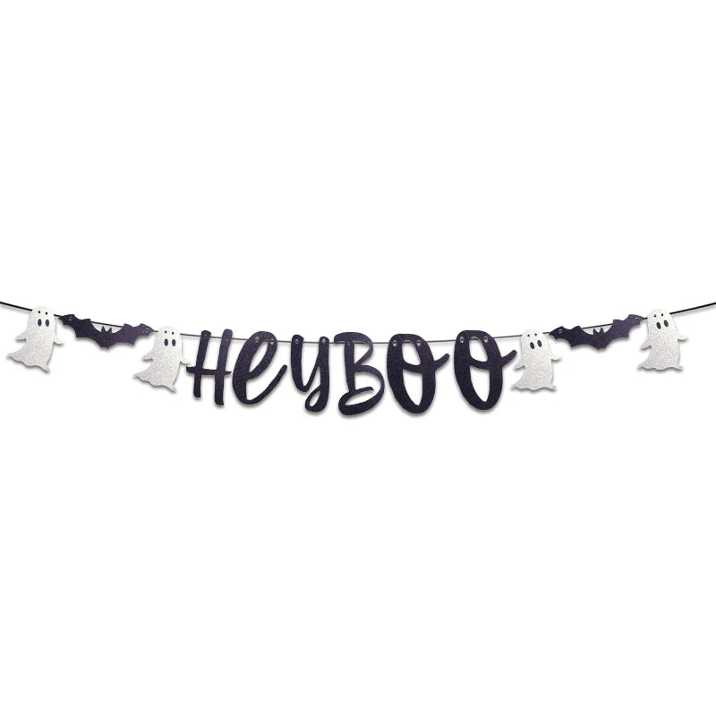Halloween Party Hanging Banner Garlands Pumpkin Ghost Bat Spider Bunting Paper Banner Halloween Party Home Decorations Props