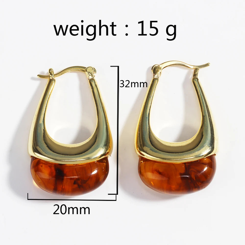 Colorful Transparent Resin Geometric Hoop Earrings for Women U Shape Ear Buckle Hoops with Natural Stone Charms Gifts