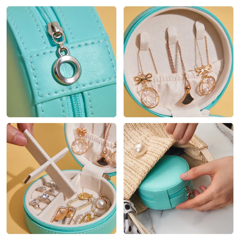 Portable Jewelry Box Jewelry Organizer Display Travel Jewelry Case Boxes Waterproof Leather Storage Zipper Jewelers Joyero
