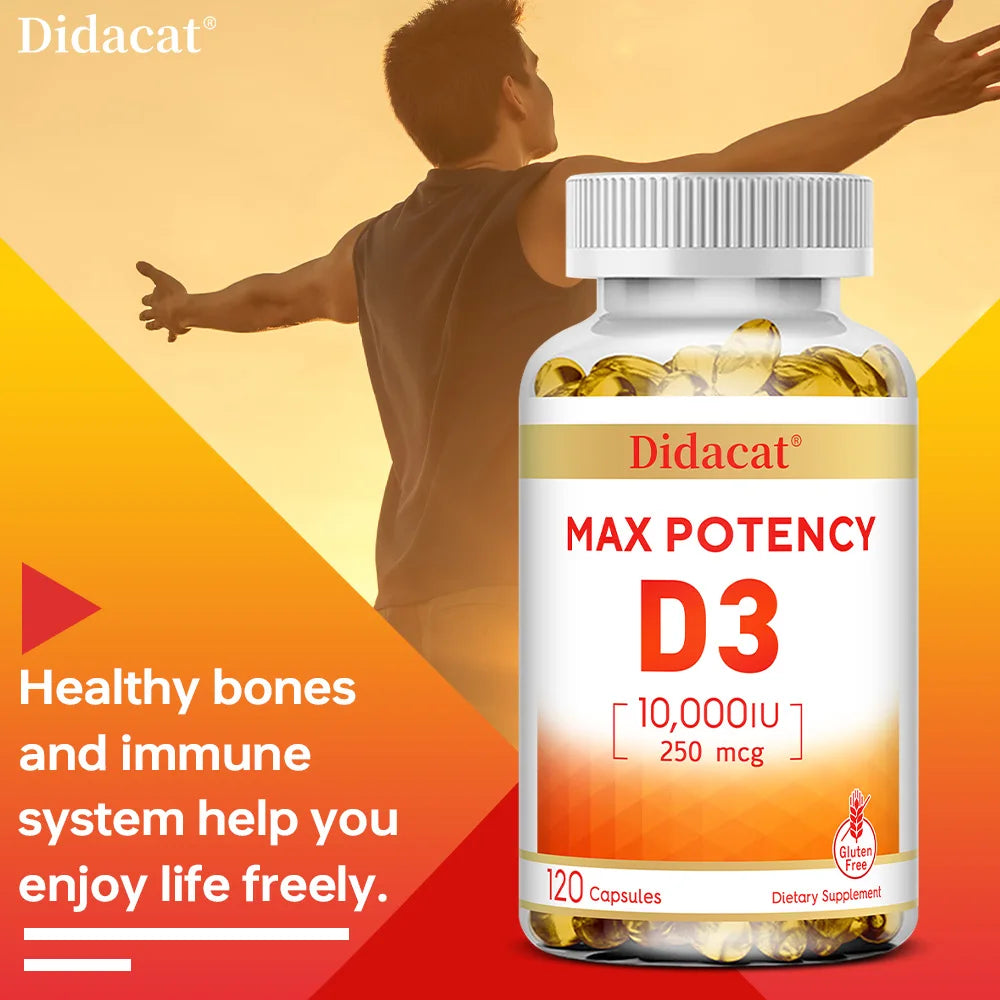 Vitamin D3 10,000 IU - Strong Bones, Heart, Immune Support - Non-GMO, Gluten-Free Supplement