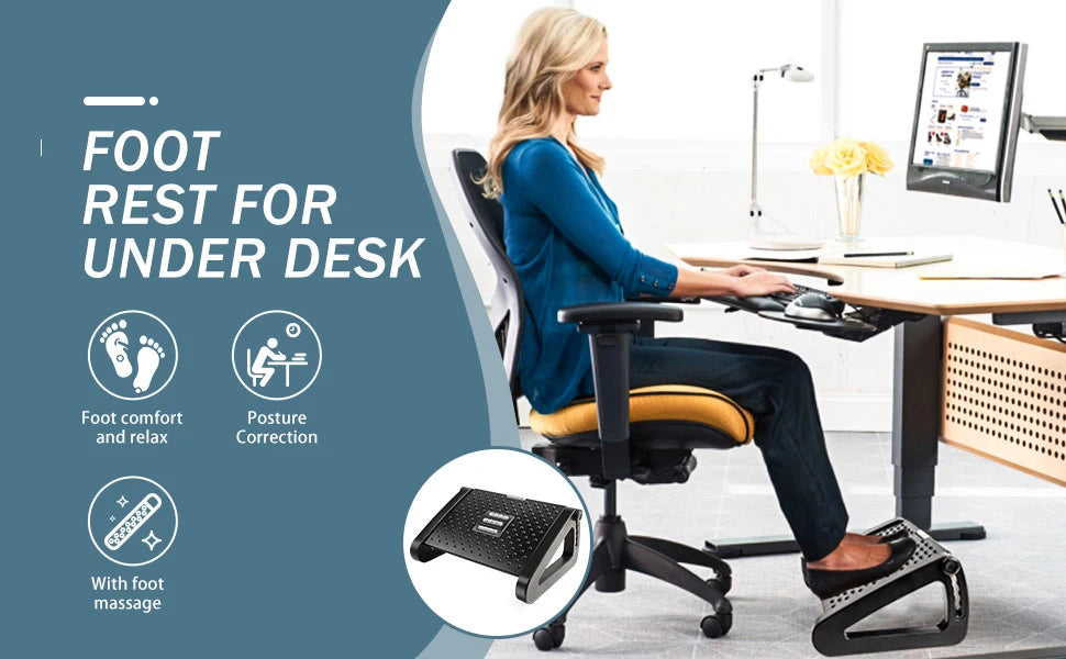 Foot Rest for Under Desk Adjustable Foot Rest Ergonomic Foot Stool Massage for Pressure Relief Portable Footstool Leg Rest Desk