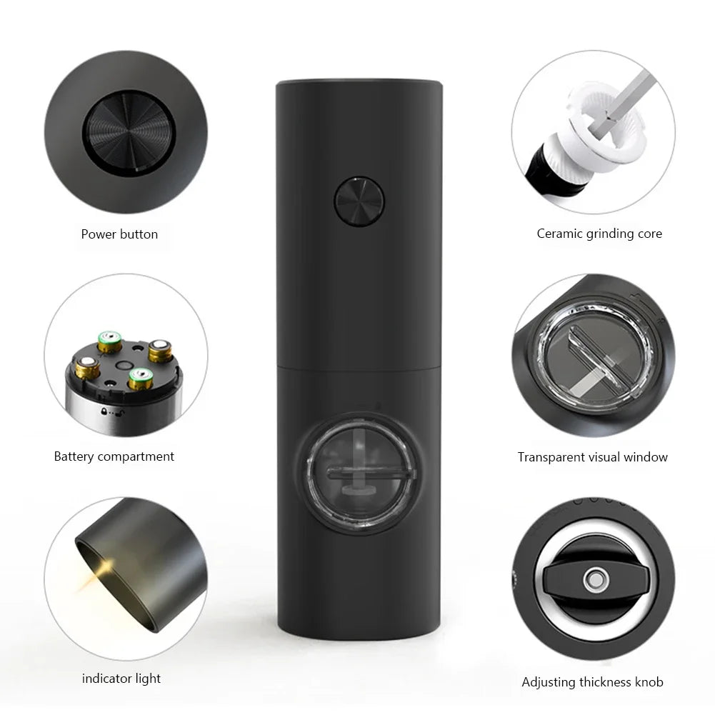 Electric Pepper And Salt Grinder Set Battery Powered With Stylish Base Automatic Pepper Grinder LED Light  Adjustable Thickness