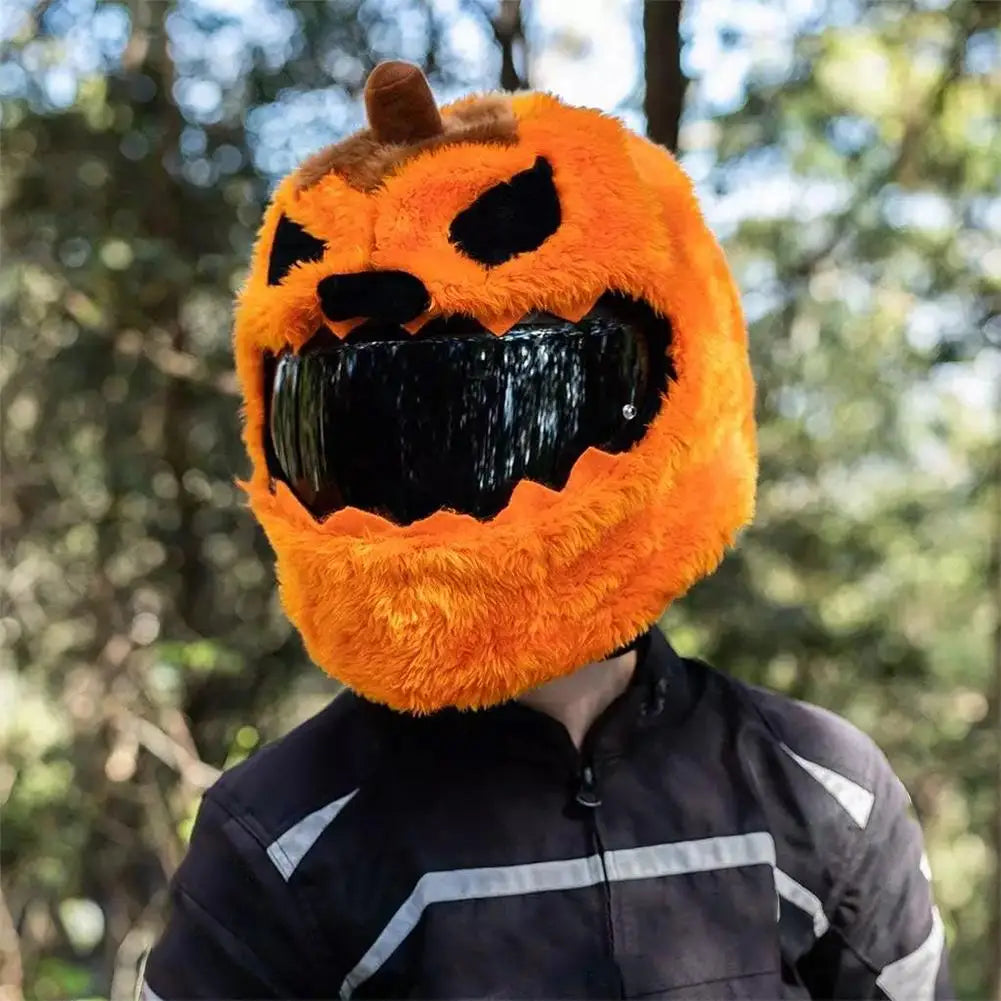 Halloween Pumpkin Motorcycle Helmet Cover High Visibility Dustproof Plush Cartoon Pumpkin Head Motorbike Full Helmet Protector