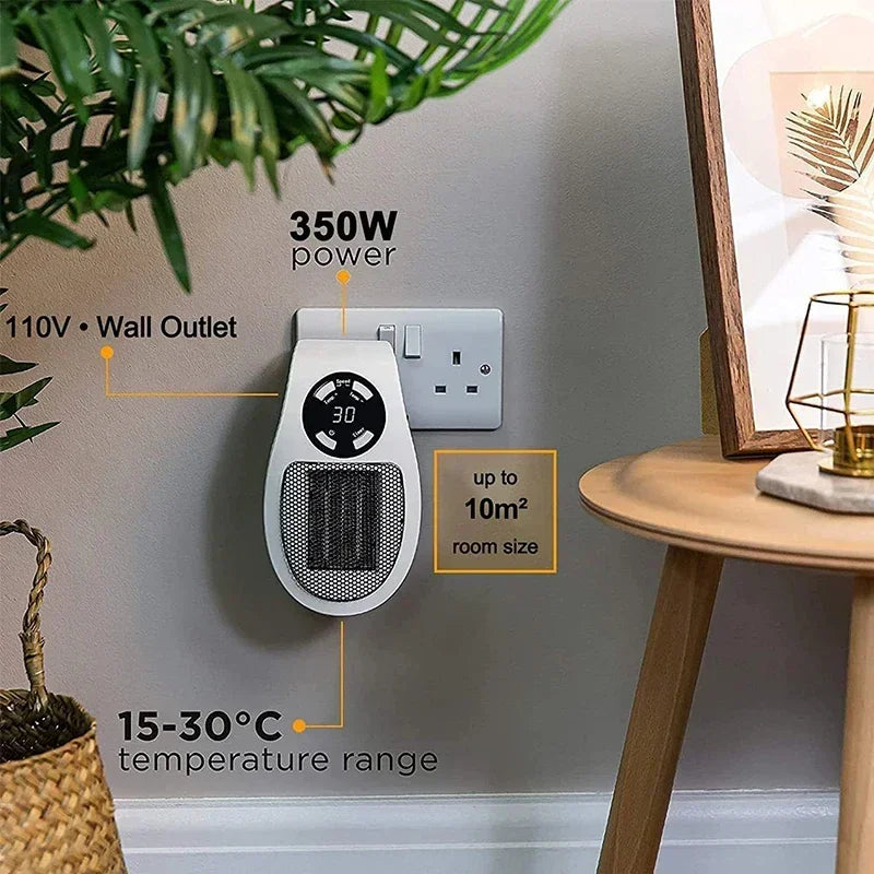 350W Portable Electric Heater with Remote Control, Wall Mounted Home Room Heater for Winter Indoor Heating Fast Warm
