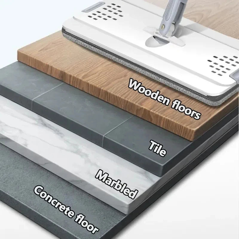 White Hand Free Flat Floor Mop Bucket Set For Professional Home Floor Cleaning System With Washable Microfiber Pads