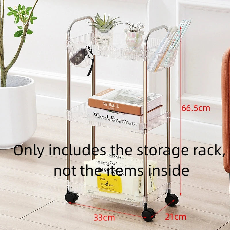 Storage Rack Cart Ins Transparent Mini Cart Storage Rack Floor Multi Layer Bathroom Bedroom Snacks Clamping Shelf Multipurpose