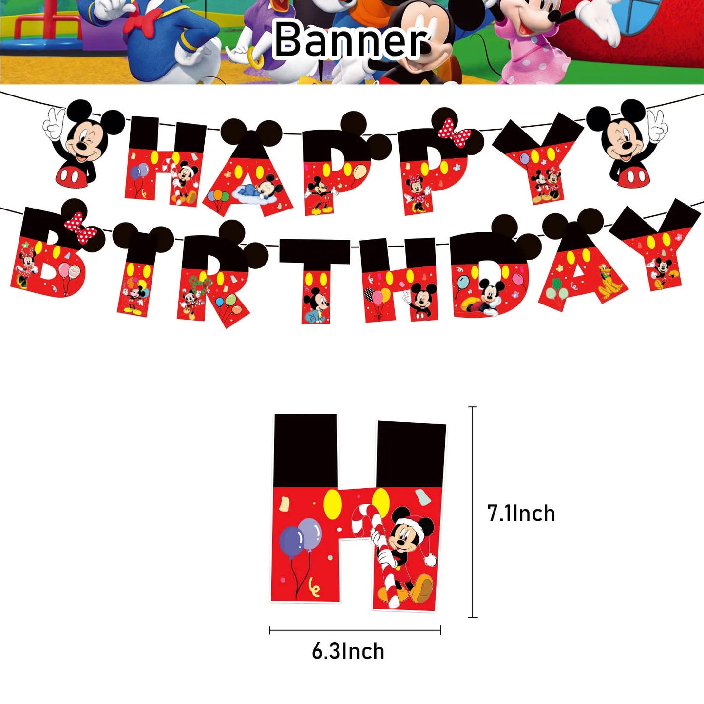 Mickey Mouse Birthday Decoration  Kids Balloons Disposable Tableware Banner Cups Pendant Baby Shower Supplies Kid Gift