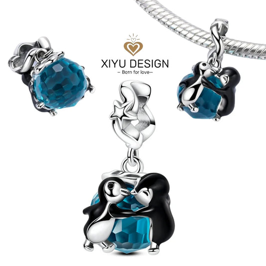 Love Pet Series Cute Blue Penguin Couples Charms Beads Fit DIY 925 Silver Bracelet Necklace Women Anniversary Jewlery Gift