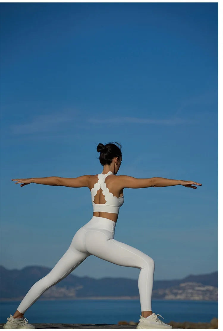 FUBEIKE Lace Cross Gather Yoga Bra Vest Fitness Outerwear Gym Training Outdoor Gym Sports Top Leggings Workout Sportswear