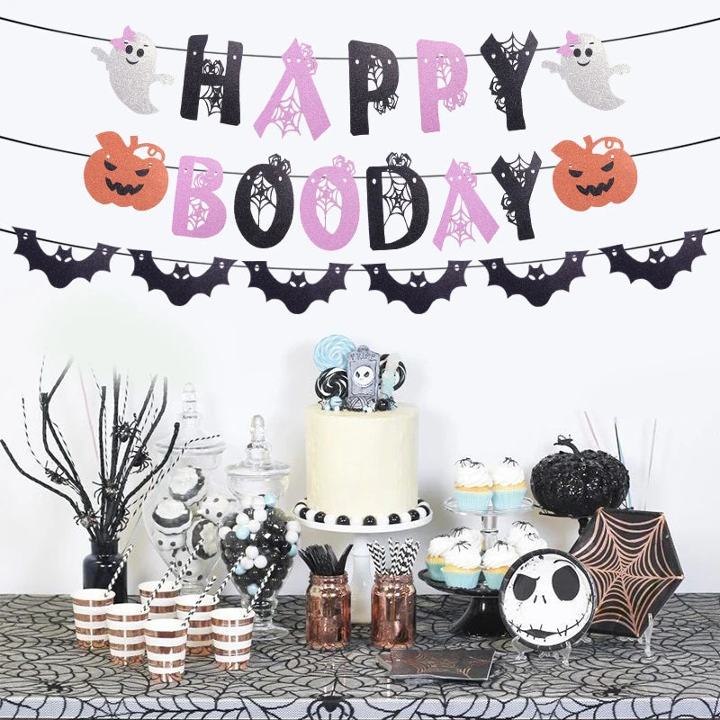 Halloween Party Hanging Banner Garlands Pumpkin Ghost Bat Spider Bunting Paper Banner Halloween Party Home Decorations Props
