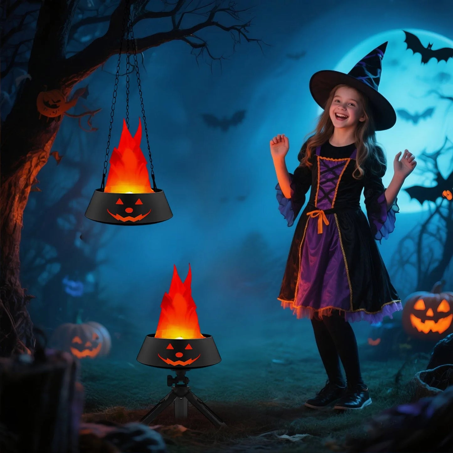 Halloween Charging LED Creative Simulation Flame Light Halloween Brazier Light Decorative Ambient Light Halloween Party Gift