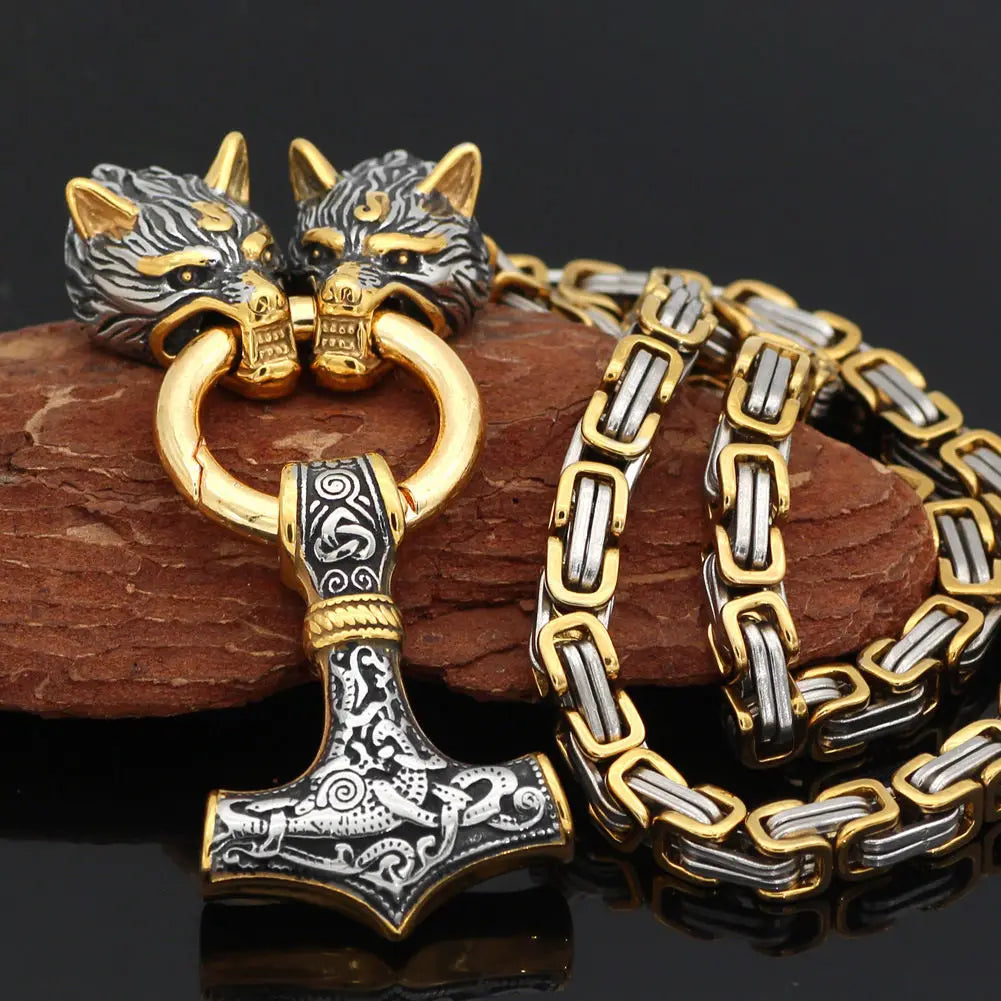 Wolf Head Stainless Steel Pendant Nordic Celtic Wolf Men's Necklace Viking Scandinavian Rune Accessories Norse Amulet Jewelry