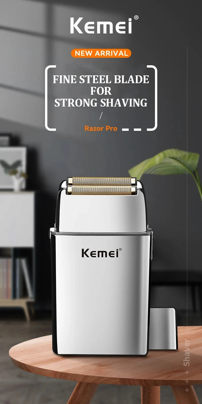 Kemei KM-TX5 Premium Chargeable Battery Type Silver Shaver Double Net Aluminum Alloy Reciprocating Electric Shaver