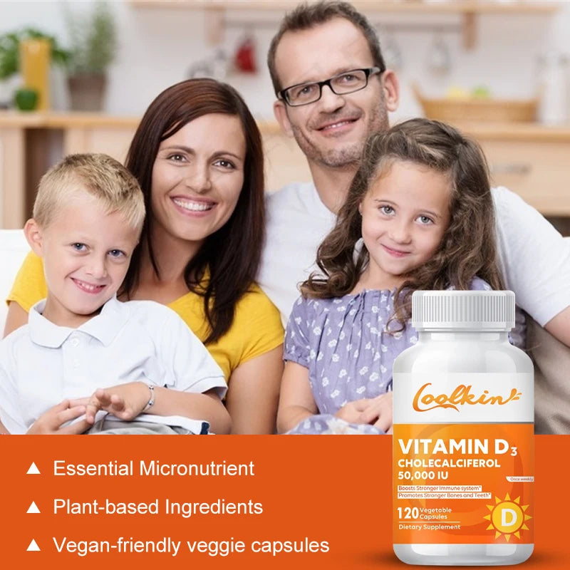 High Potency Vitamin D3 50,000 IU - 120 Vegetarian Capsules - Gluten Free Non-GMO Vitamin D Supplement