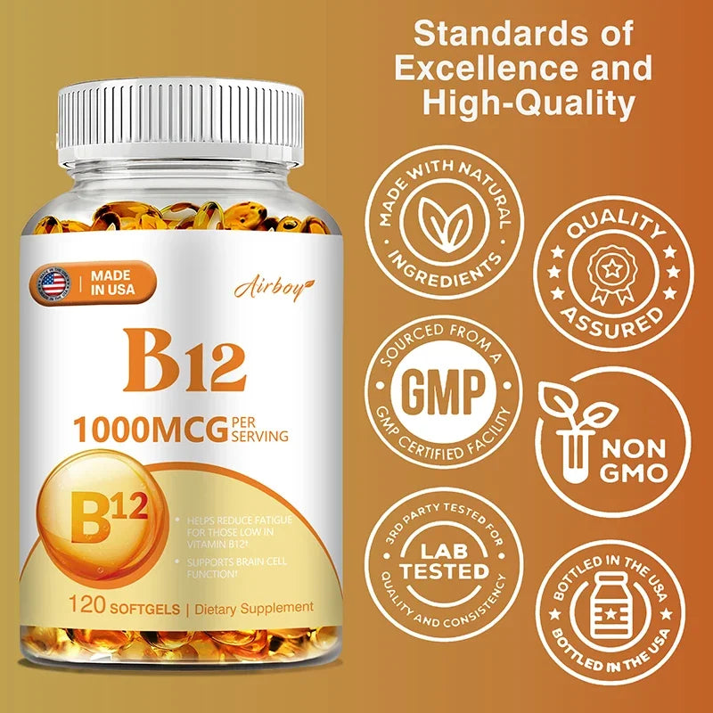 Vitamin B12 - for Mood, Brain, Nervous System, Energy, Metabolism, Relieve Fatigue, Heart Health