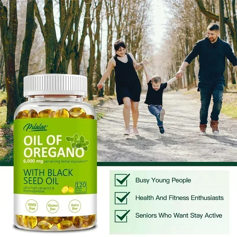 Oregano Oil Softgels - with Oregano & Black Seed Oil,for Digestion,Relieves Bloating,Boosts Immune,Antioxidant - 120 Capsules