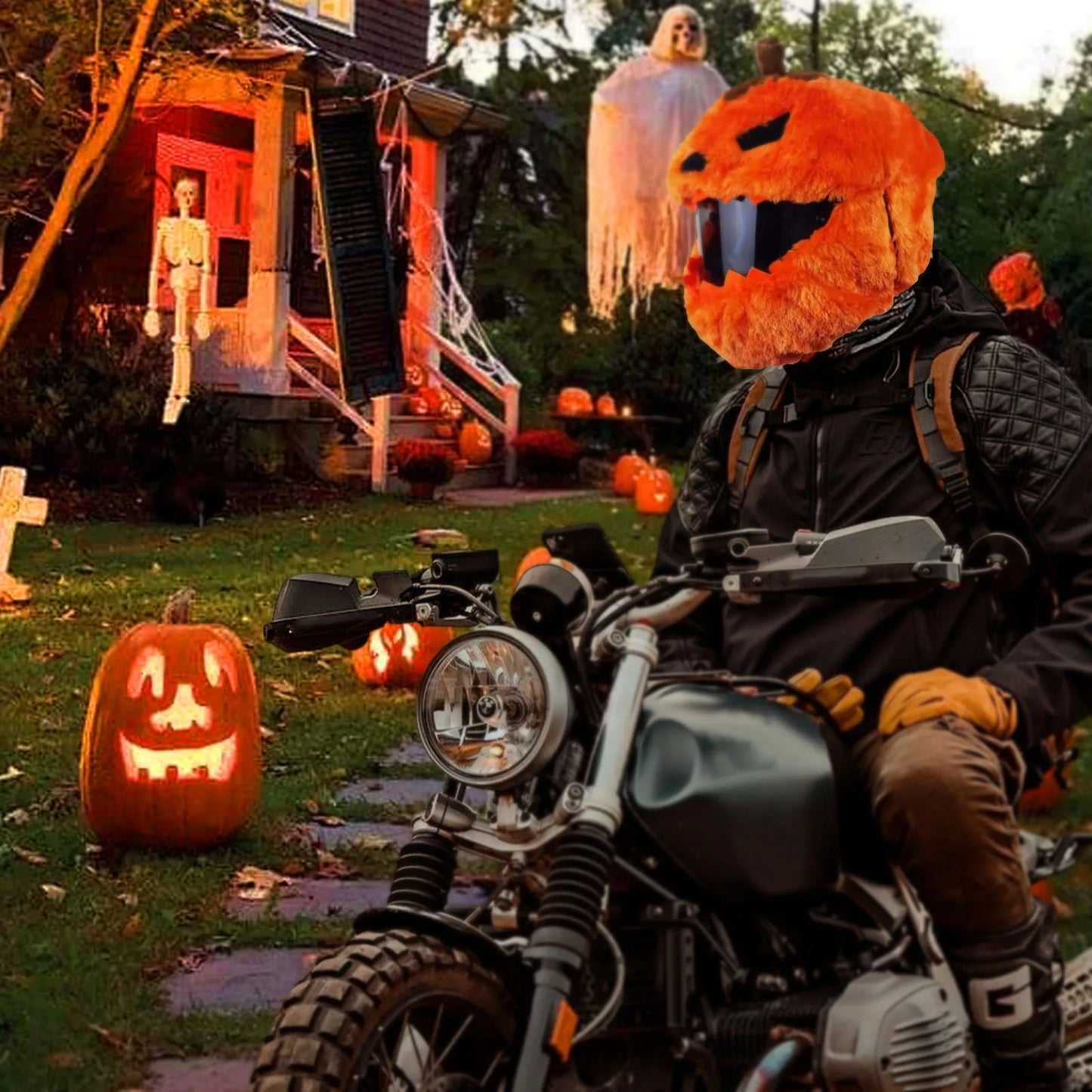 Pumpkin Motorcycle Helmet Cover Halloween Christmas Costume Accessory Velvet Material Full Face Helmet Cover For Holiday Rides