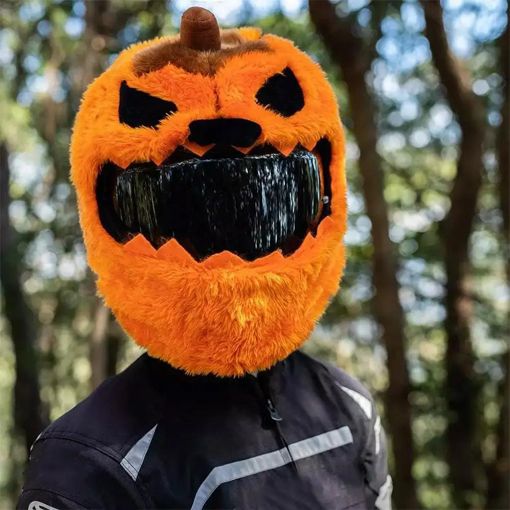 Halloween Pumpkin Motorcycle Helmet Cover High Visibility Dustproof Plush Cartoon Pumpkin Head Motorbike Full Helmet Protector