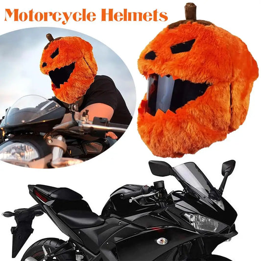 Halloween Pumpkin Motorcycle Helmet Cover High Visibility Dustproof Plush Cartoon Pumpkin Head Motorbike Full Helmet Protector