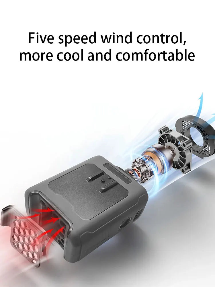 14500mAh Portable Waist Fan one-way Airflow Outlet Turbo Motors with Four Clips Emergency Flashlight Power Bank for Outdoor