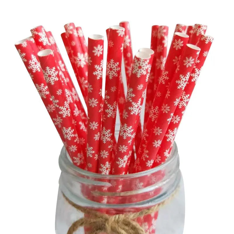 25Pcs Paper Straws Drinking  Striped  Christmas Wedding Happy Birthday Party Cake Straw Decoration Supplies Milk
