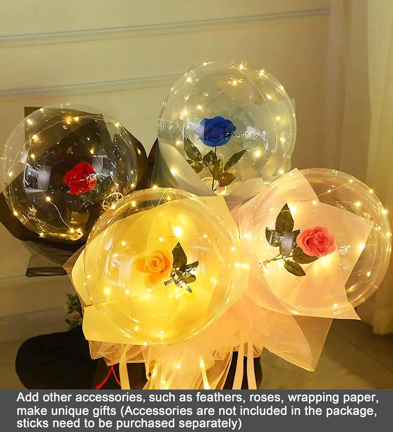 LED Colorful 10 Sets Of Colorful LED Light-Waving Bubble Balloons Helium Balloons For New Year, Birthday, Wedding, And Party Dec