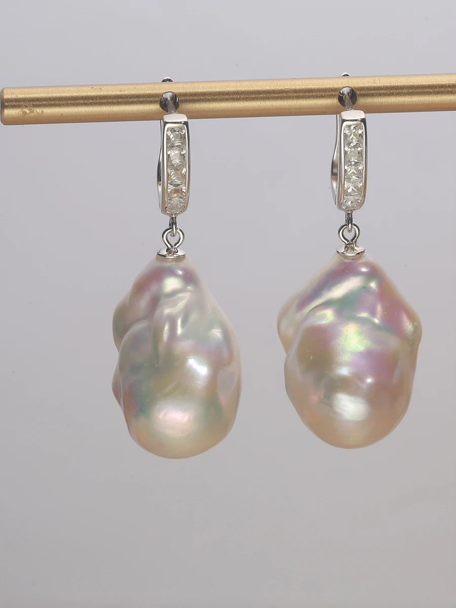 Jane jewelry 925 sterling silver 100% Natural Freshwater Baroque Pearl Drop Earrings INS Fine Jewelry Gift for Women 15-25mm EXA