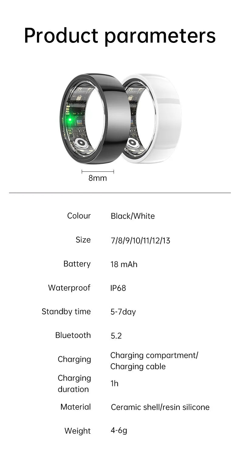 Smart Ring Bluetooth 5.1 Sleep Camera Remote Control Multiple Exercise Modes Wearable Fitness Ring