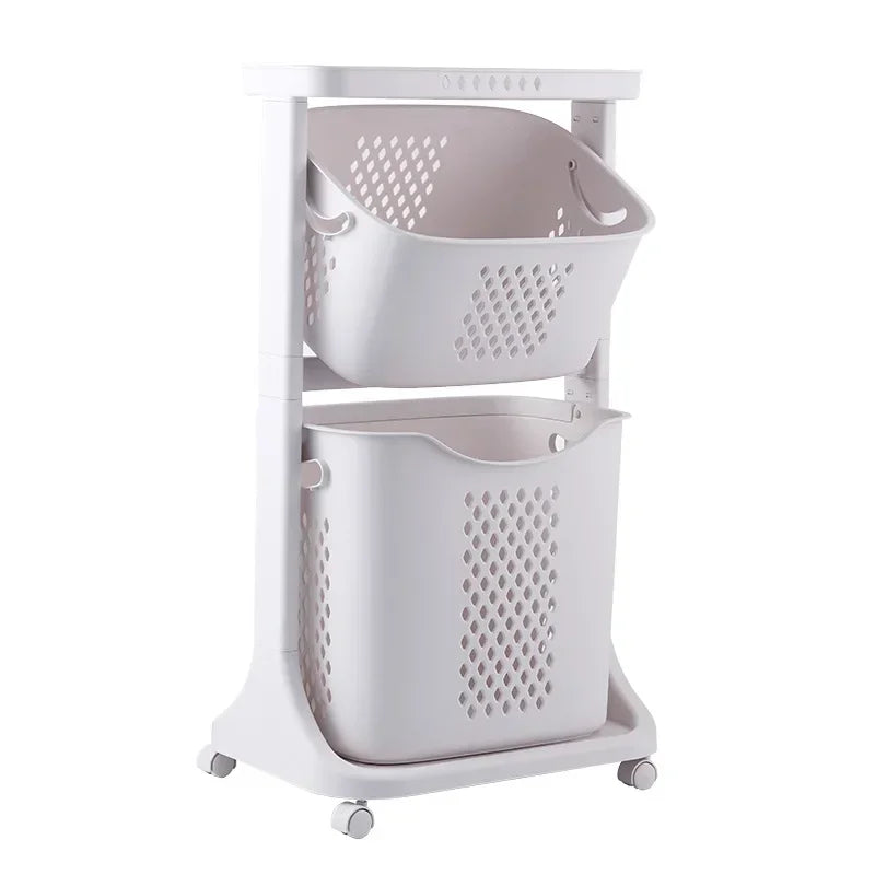 3-Tier Laundry Storage Basket Bathroom Dirty Clothes Storage Basket With Wheel Clothes Sorter Organizer Hamper Rack Rolling Cart