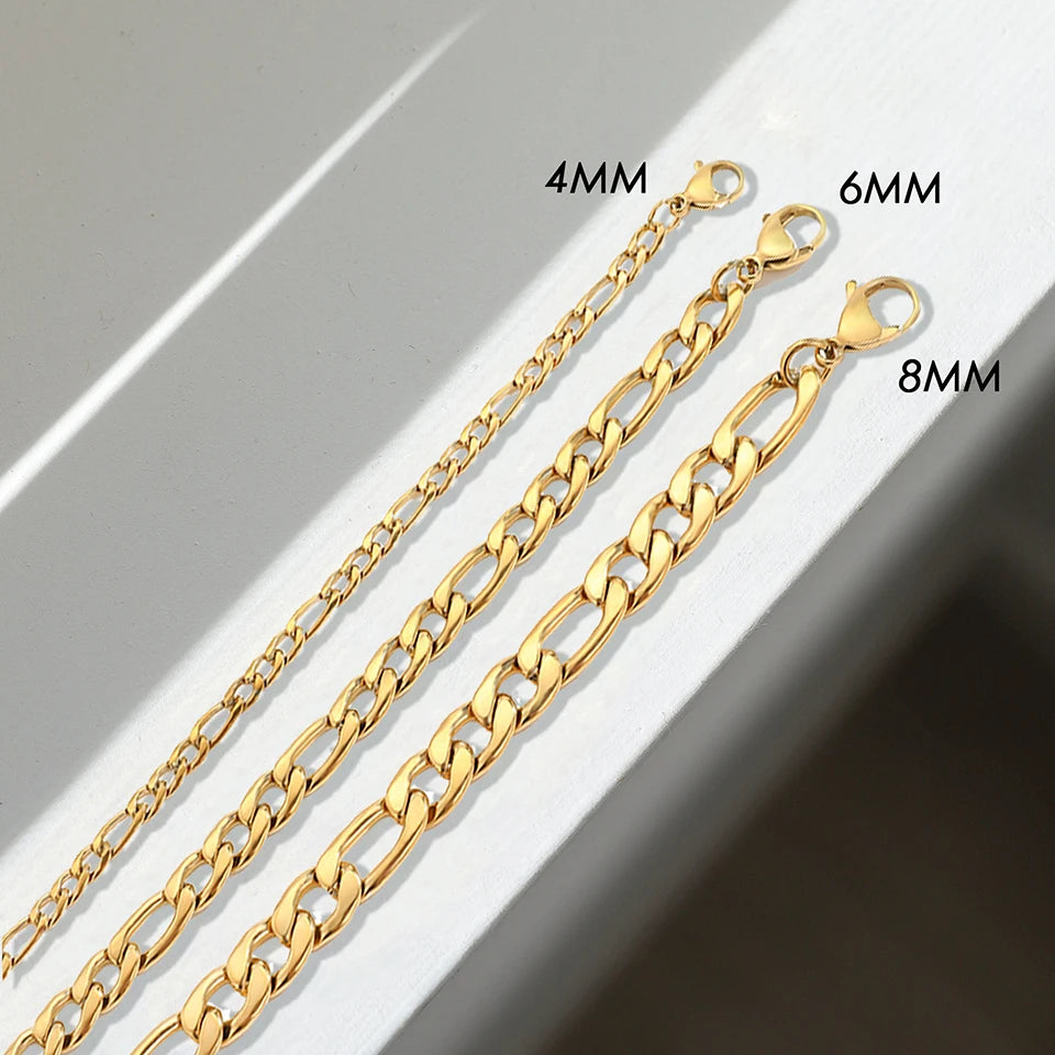 eManco 10PCS Classic Figaro Chain Bracelet Women Trend Gold Color Width 4/6/8MM Stainless Steel Chain Bracelet For Women Jewelry