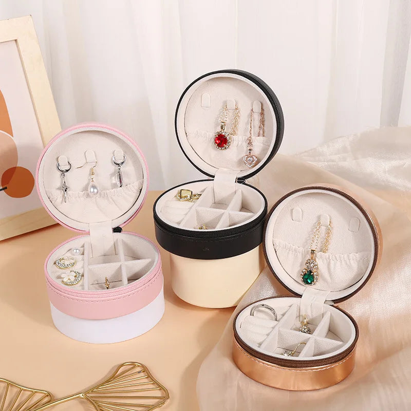Portable Jewelry Box Jewelry Organizer Display Travel Jewelry Case Boxes Waterproof Leather Storage Zipper Jewelers Joyero