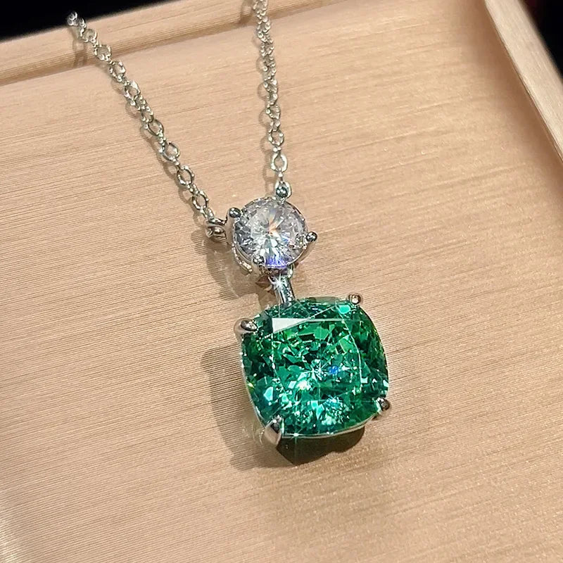 Exquisite Square Cut Green Crystal Jewelry Necklace Adjustable Ring Earrings Dress Accessories Design Trendy Fashion for Women