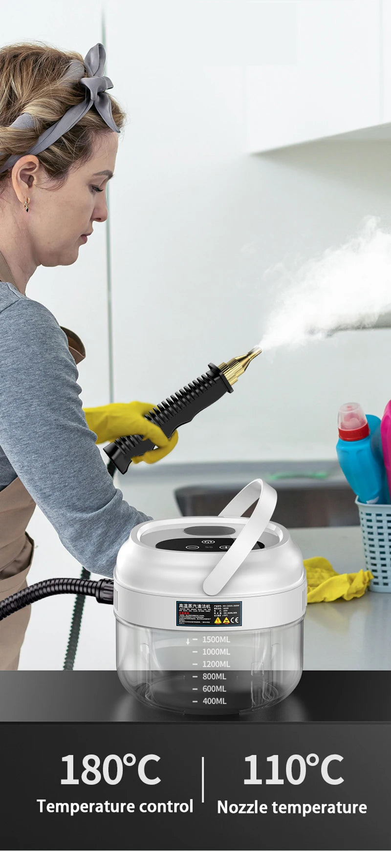 High Temperature Pressurized Steam Cleaning Machine for Range Hood Kitchen Car Cleaning Quick Heating Portable Steam Cleaner