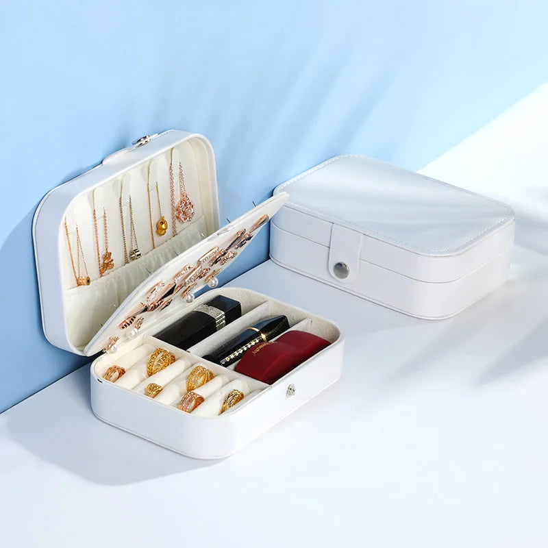 Portable Jewelry Box Jewelry Organizer Display Travel Jewelry Case Boxes Waterproof Leather Storage Zipper Jewelers Joyero