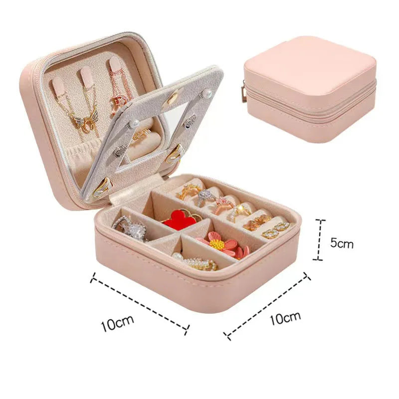 Portable Jewelry Box Jewelry Organizer Display Travel Jewelry Case Boxes Waterproof Leather Storage Zipper Jewelers Joyero
