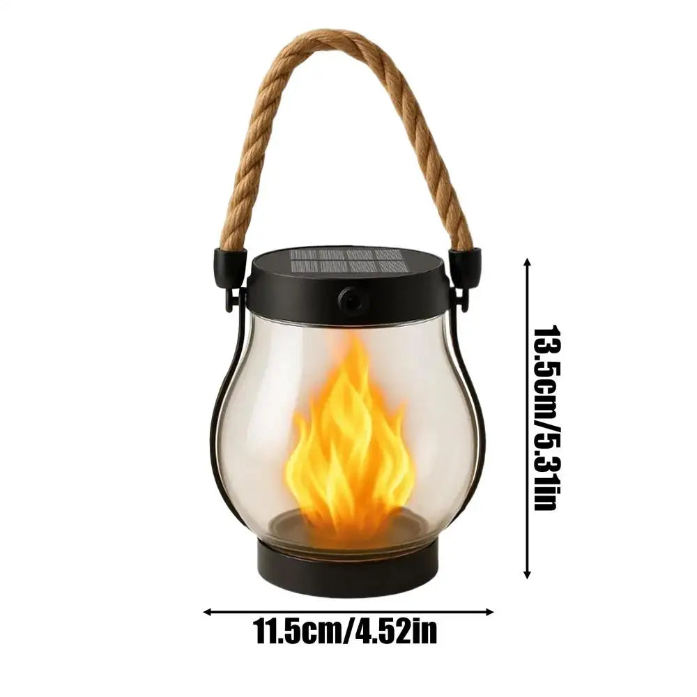 Solar Halloween Flame Lantern, Waterproof Flickering LED Light with USB, Haunted House Garden Balcony Yard Porch Backyard Decor