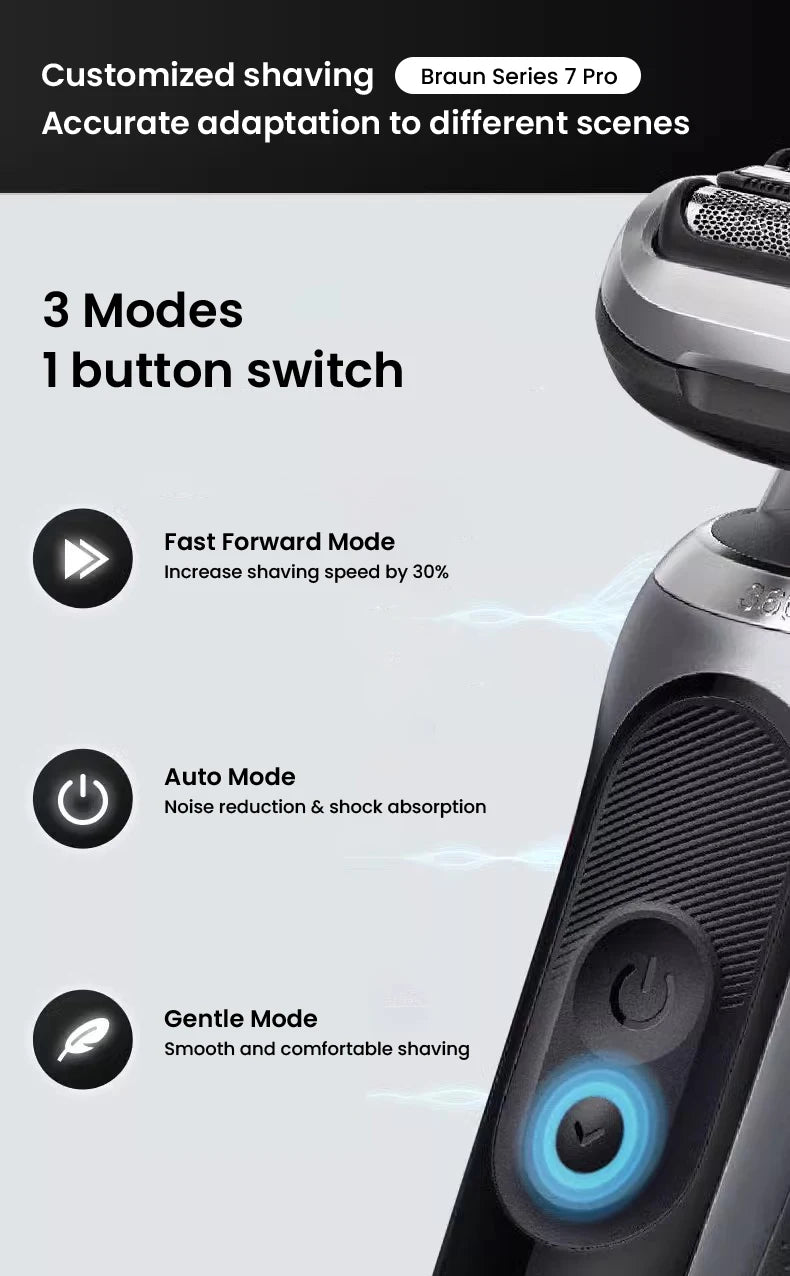 Original Braun Series 7 Pro Electric Shaver Rechargeable Men Razor 3 Modes Precision for Face Clean