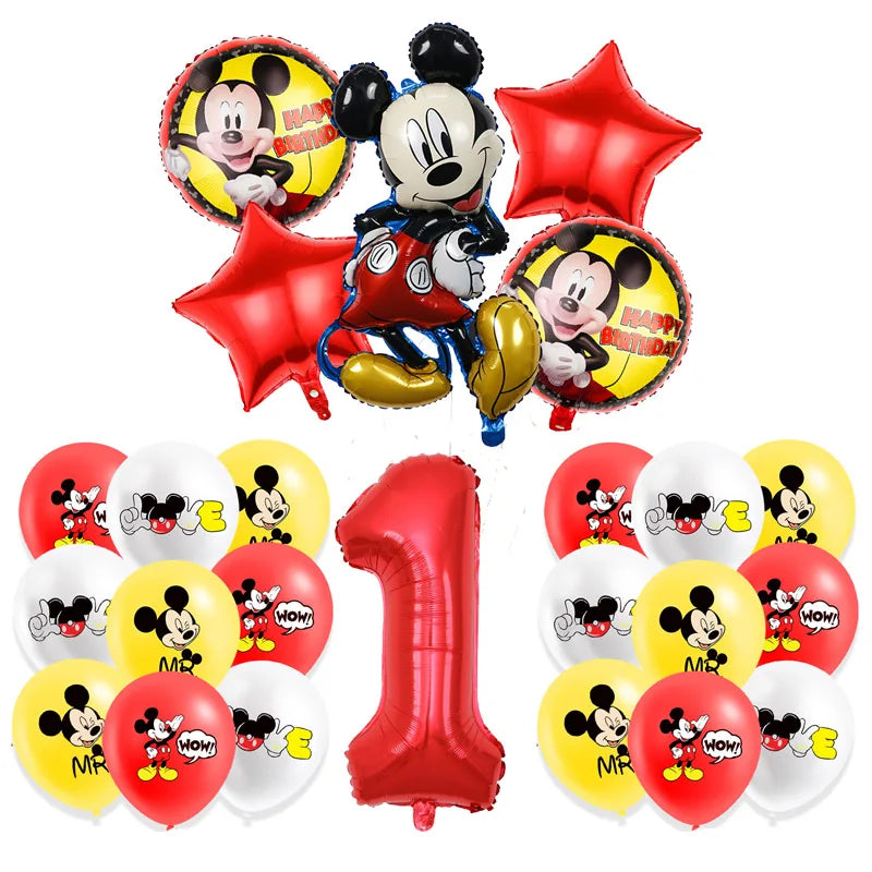 Mickey Mouse Birthday Decoration  Kids Balloons Disposable Tableware Banner Cups Pendant Baby Shower Supplies Kid Gift