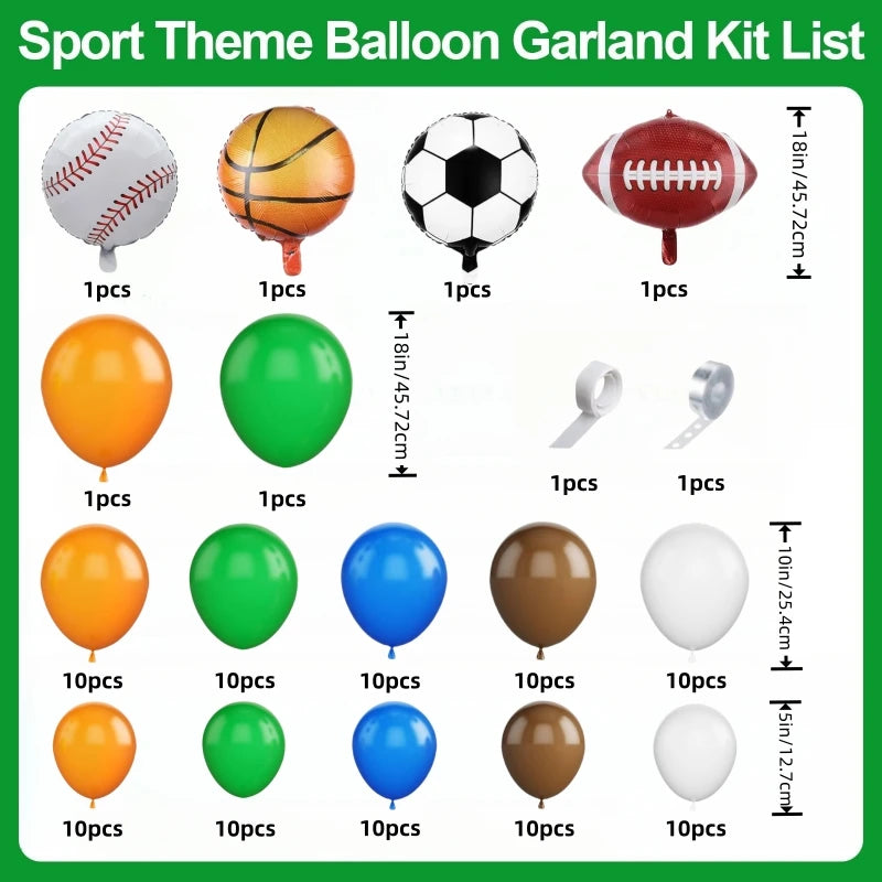 108Pcs A set of sports themed football basketball baseball rugby foil balloon set, birthday party, graduation party decoration